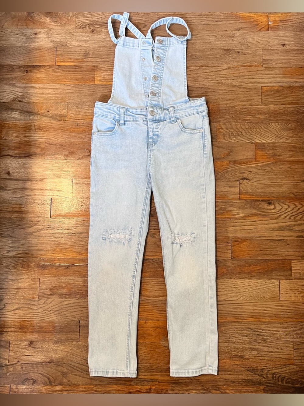 Light Wash Denim Overalls Girls Knee Patch